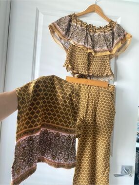 New Look Mustard & Pink Patterned Two-Piece Boho Set